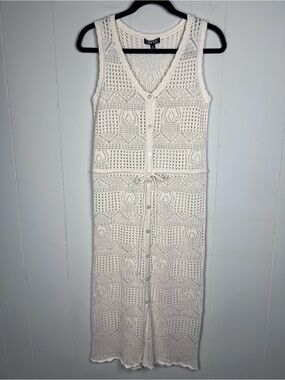 SWNY Knit Crochet Button-Front Midi Dress Cream Size Small